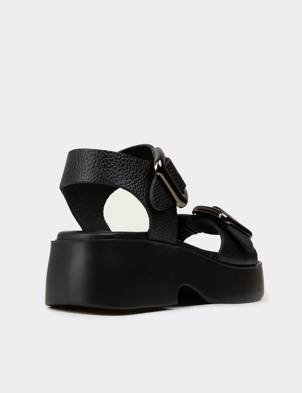 Women's Black Leather Sandals - L2529ZSYHP01