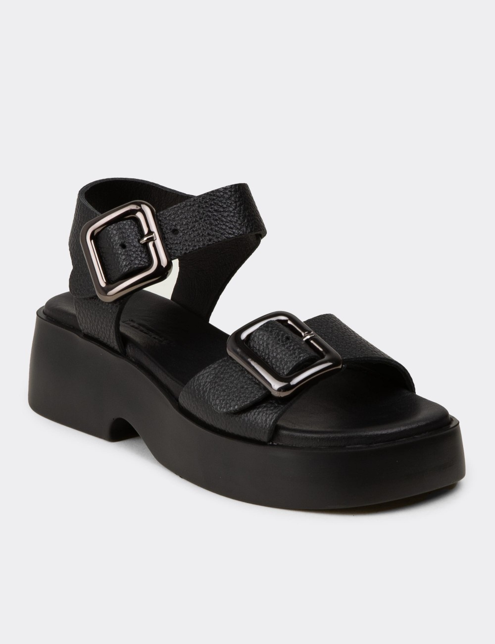 Women's Black Leather Sandals - L2529ZSYHP01