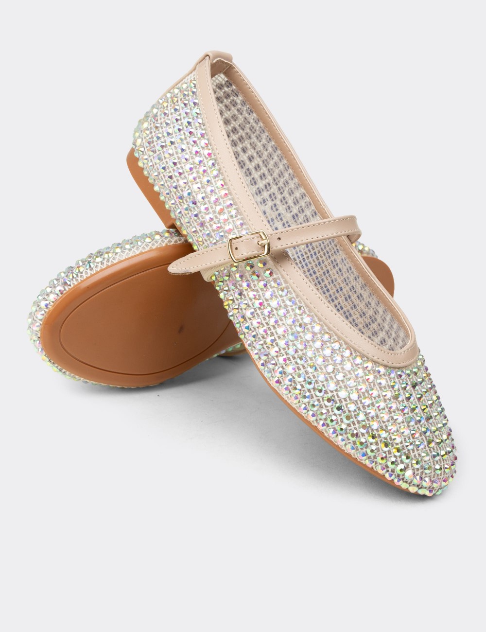 Women's Beige Flat Mary Jane - K0228ZBEJC01