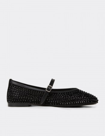 Women's Black Mary Jane Flats - K0228ZSYHC01