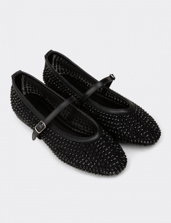 Women's Black Mary Jane Flats - K0228ZSYHC01