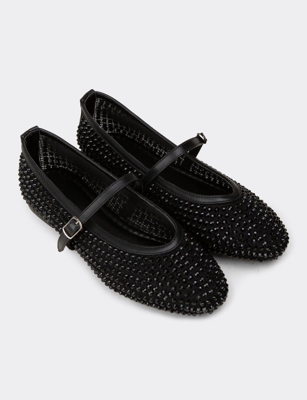 Women's Black Mary Jane Flats - K0228ZSYHC01