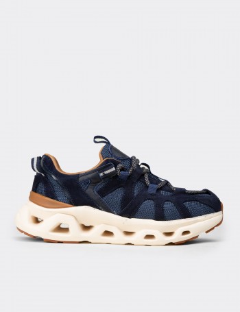 Women's Navy Suede Leather Sneakers