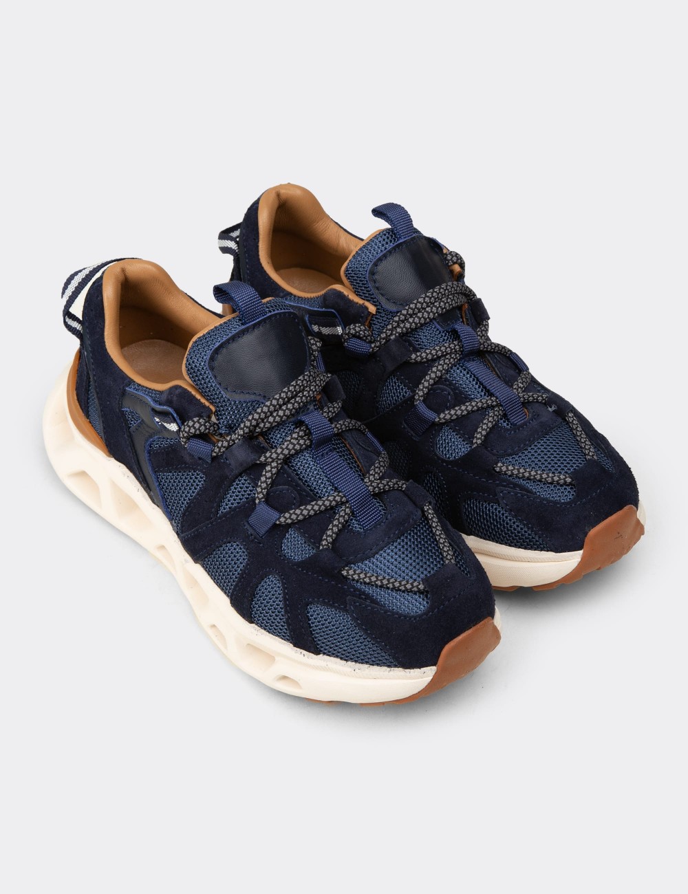 Women's Navy Suede Leather Sneakers - M1128ZLCVC01
