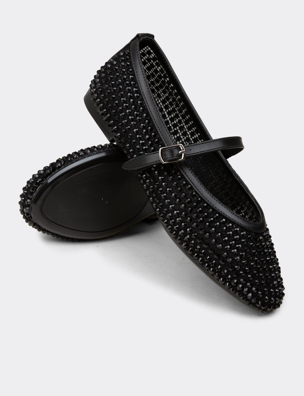Women's Black Mary Jane Flats - K0228ZSYHC01