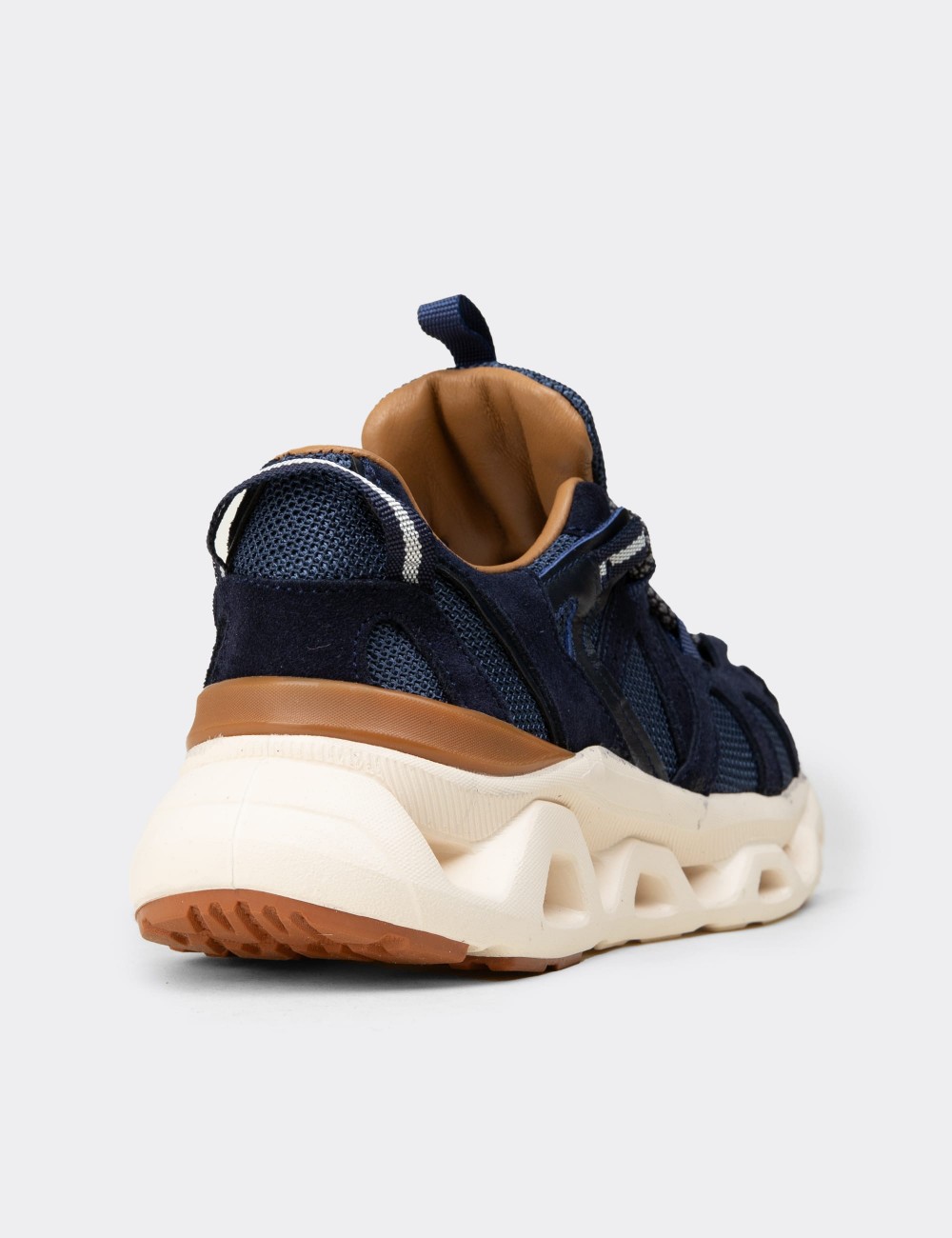 Women's Navy Suede Leather Sneakers - M1128ZLCVC01