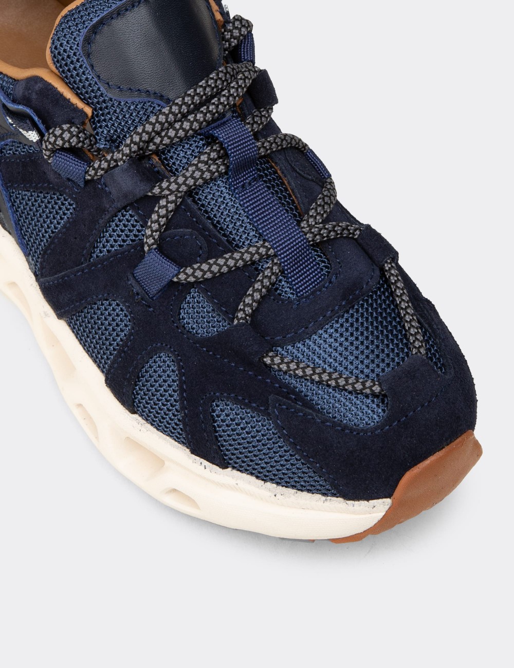 Women's Navy Suede Leather Sneakers - M1128ZLCVC01