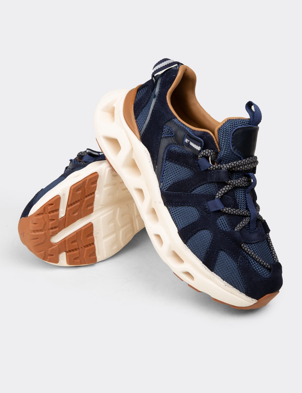 Women's Navy Suede Leather Sneakers - M1128ZLCVC01