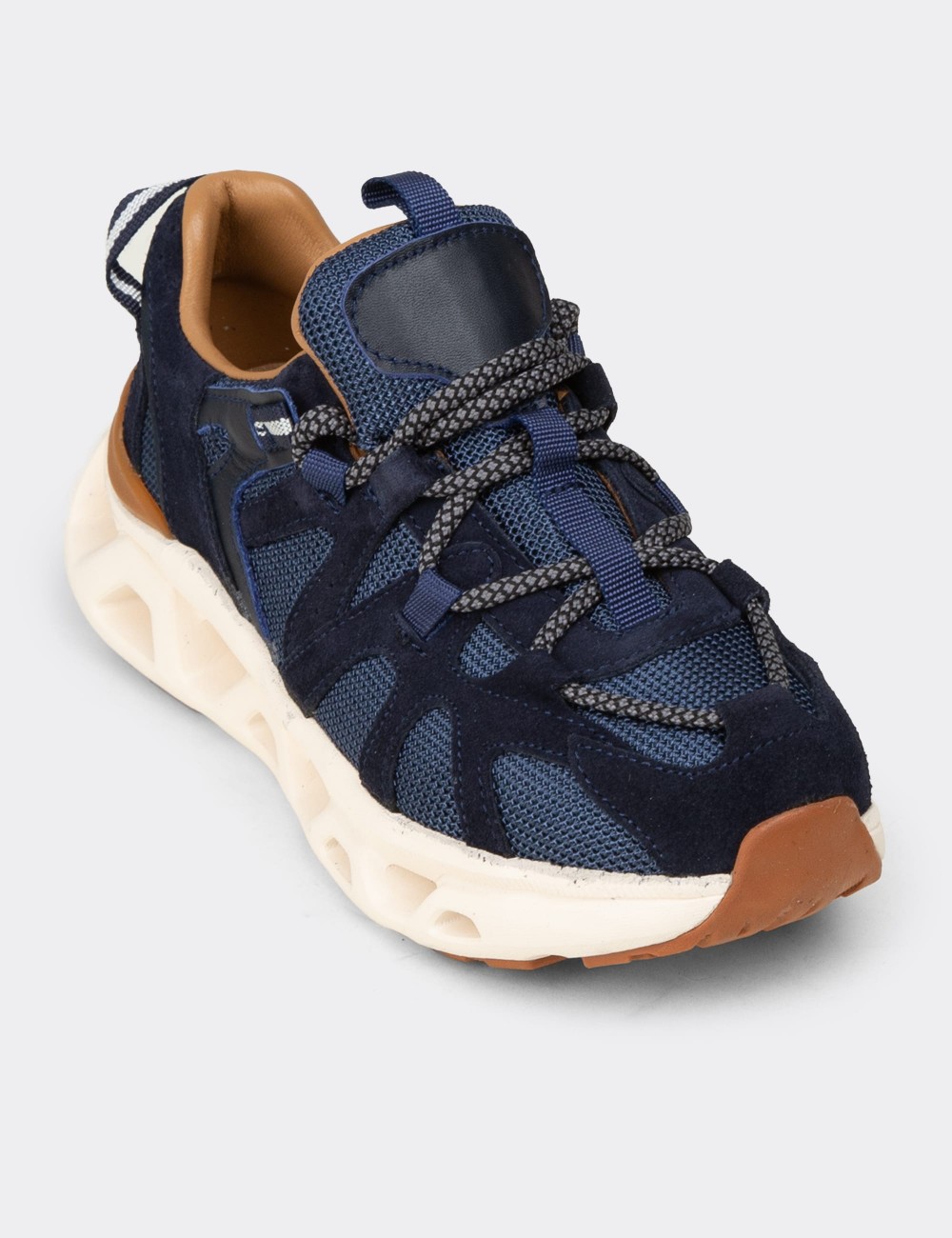 Women's Navy Suede Leather Sneakers - M1128ZLCVC01