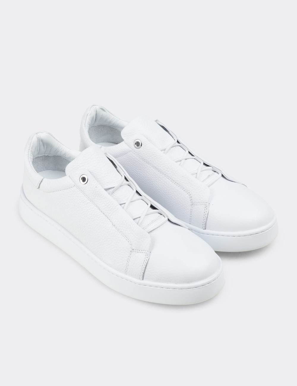 Men's White Leather Sneakers - 04444MBYZE01