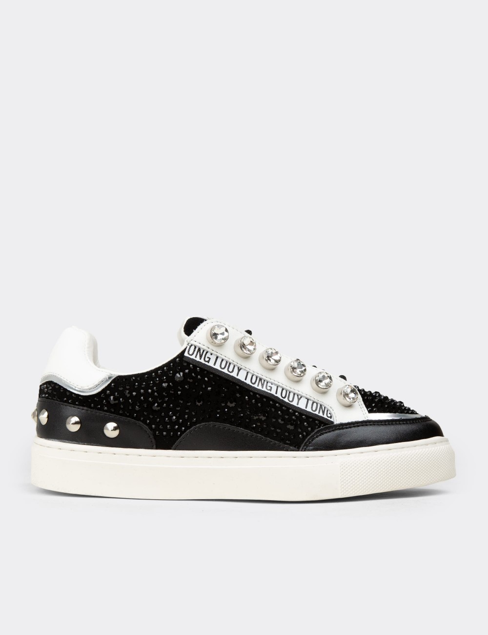 Women's Black Suede Leather Sneakers - 26273ZSYHC01