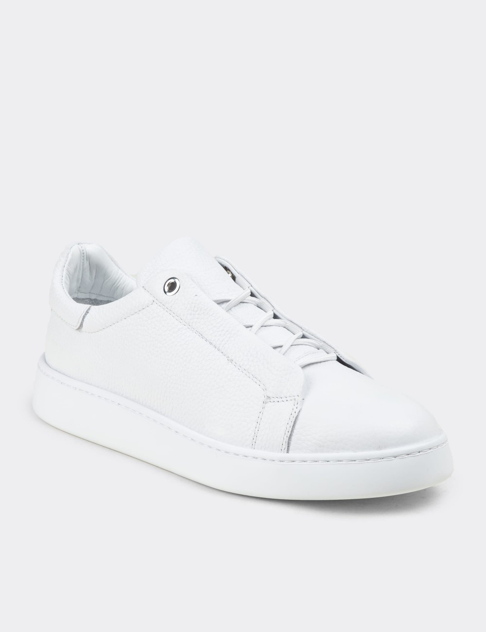 Men's White Leather Sneakers - 04444MBYZE01