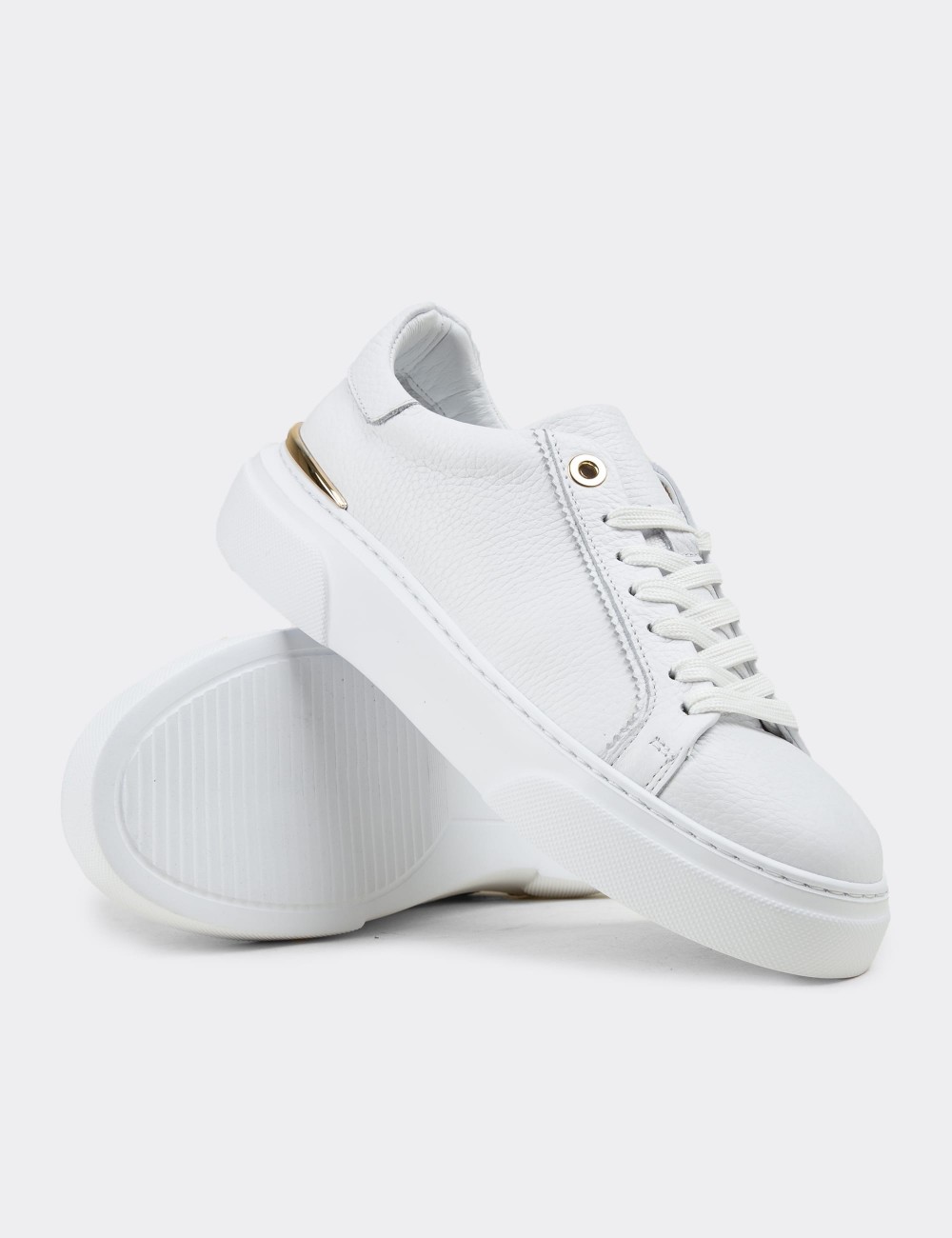 Women's White Leather Sneakers - 00502ZBYZE01