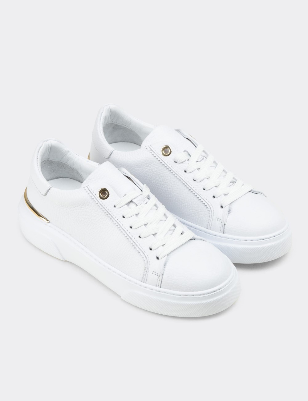 Women's White Leather Sneakers - 00502ZBYZE01