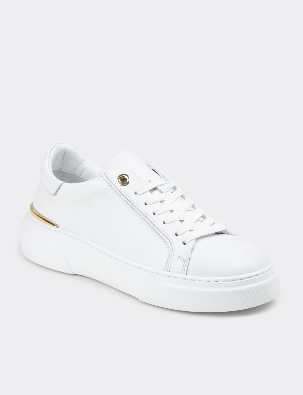 Women's White Leather Sneakers - 00502ZBYZE01