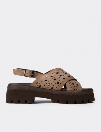 Women's Sandstone Suede Leather Sandals