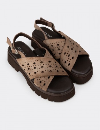 Women's Sandstone Suede Leather Sandals
