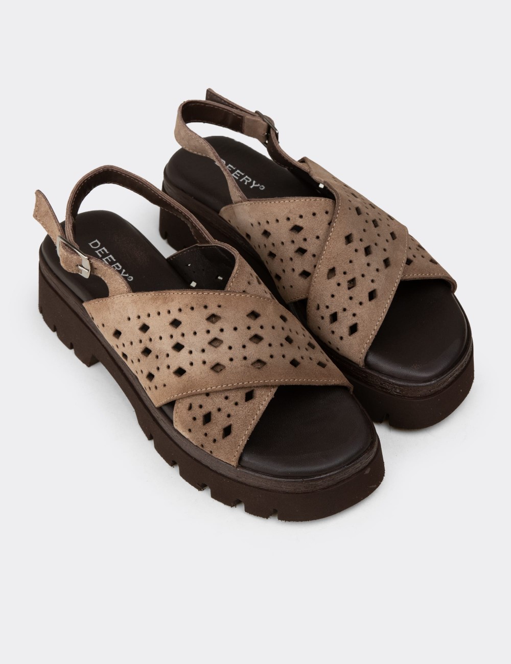 Women's Sandstone Suede Leather Sandals - 22302ZVZNC01
