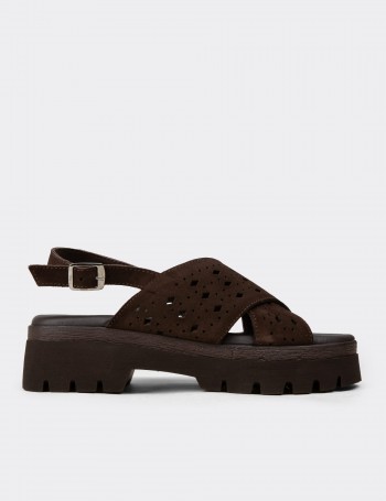 Women's Brown Suede Leather Sandals