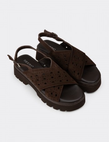 Women's Brown Suede Leather Sandals