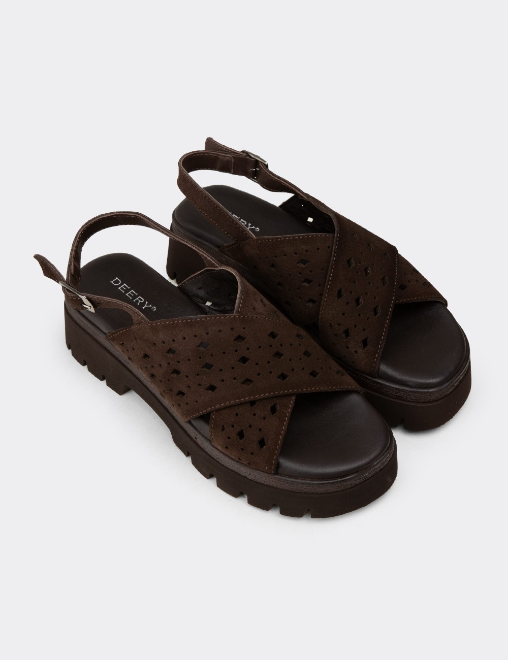 Women's Brown Suede Leather Sandals - 22302ZKHVC01