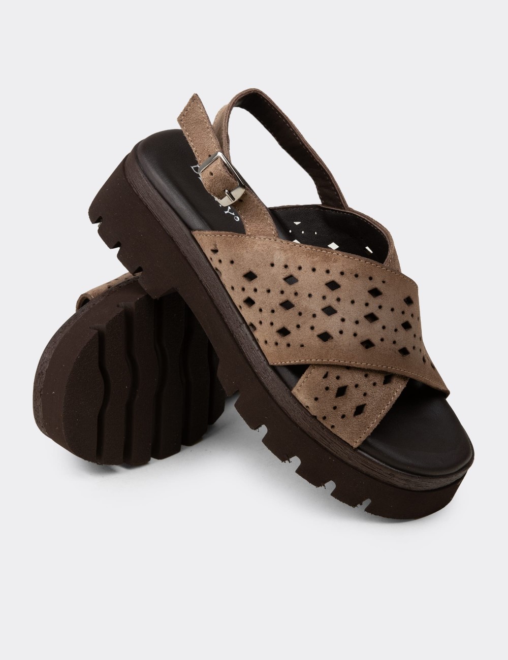 Women's Sandstone Suede Leather Sandals - 22302ZVZNC01