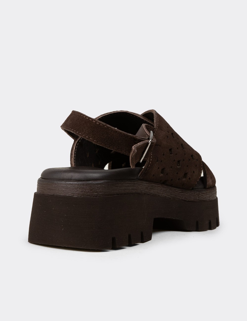 Women's Brown Suede Leather Sandals - 22302ZKHVC01