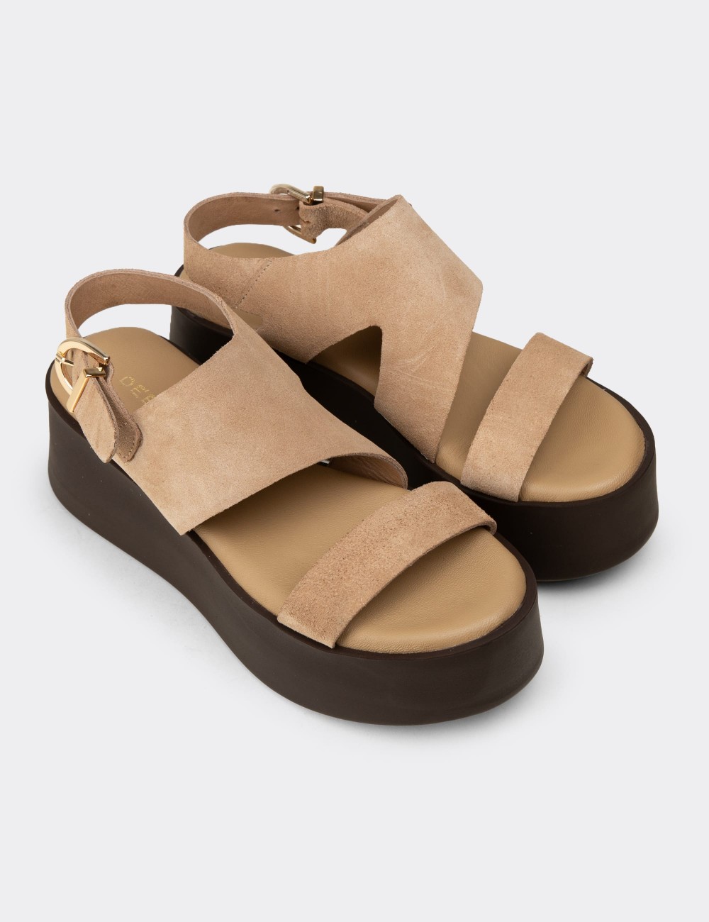 Women's Sandstone Suede Leather Sandals - 24307ZVZNC01