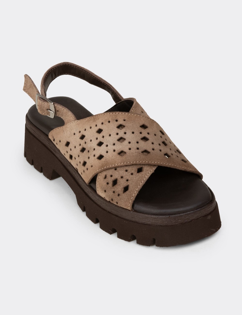 Women's Sandstone Suede Leather Sandals - 22302ZVZNC01