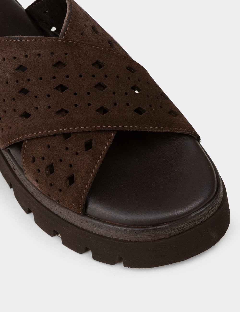 Women's Brown Suede Leather Sandals - 22302ZKHVC01