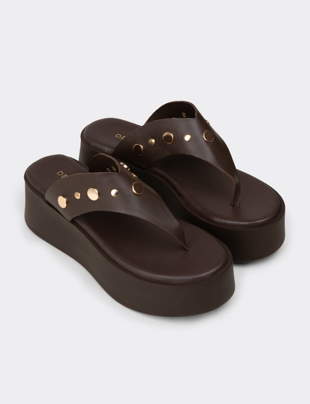 Women's Brown Leather Sandals - 24309ZKHVC01