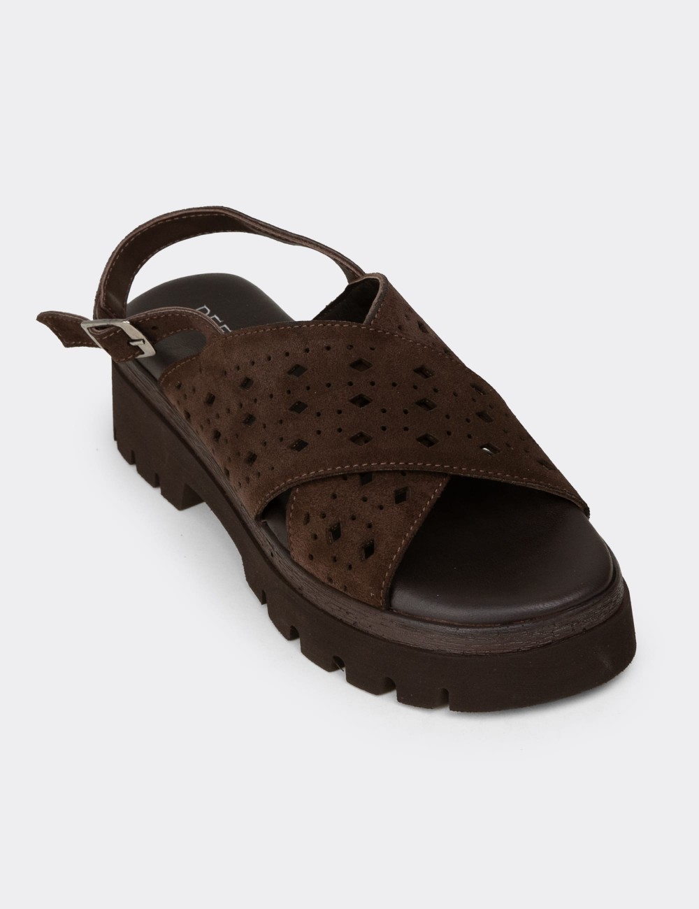 Women's Brown Suede Leather Sandals - 22302ZKHVC01