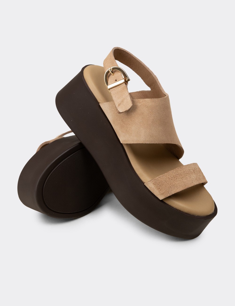 Women's Sandstone Suede Leather Sandals - 24307ZVZNC01