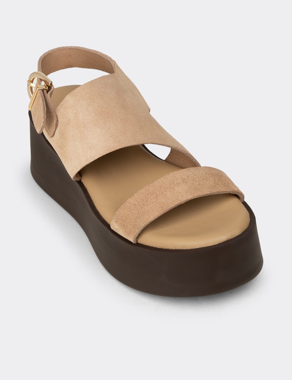 Women's Sandstone Suede Leather Sandals - 24307ZVZNC01