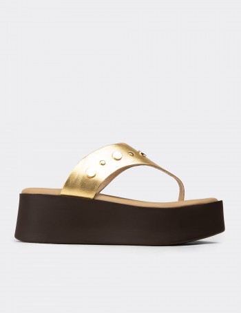 Women's Gold Leather Sandals