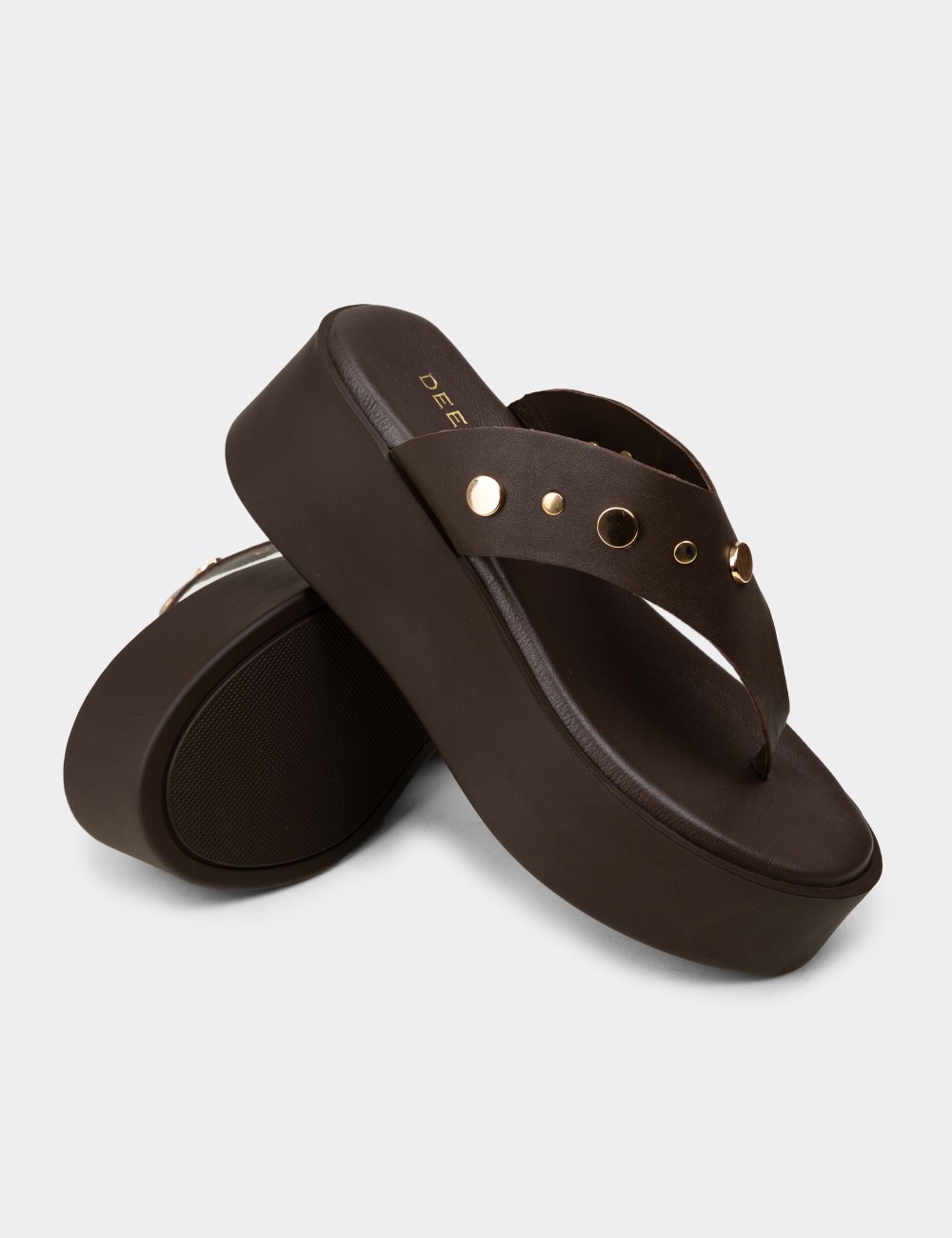 Women's Brown Leather Sandals - 24309ZKHVC01