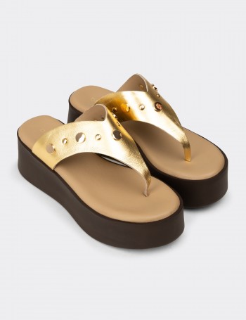 Women's Gold Leather Sandals