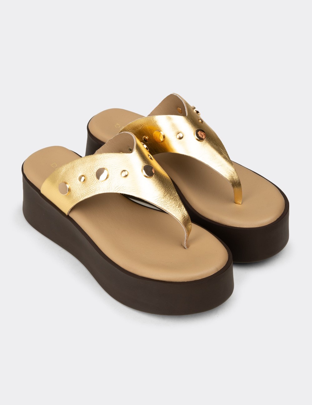 Women's Gold Leather Sandals - 24309ZALTC01