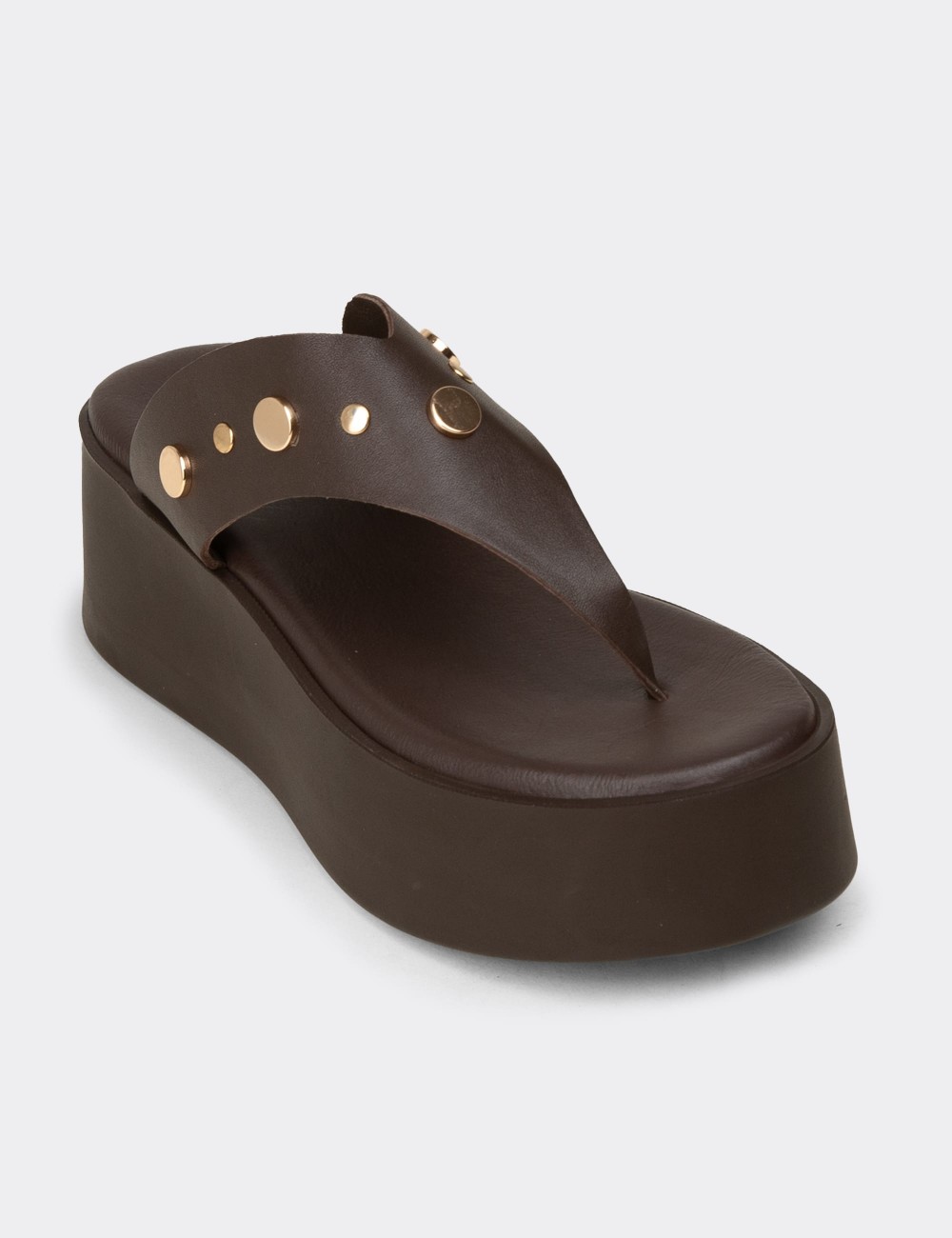Women's Brown Leather Sandals - 24309ZKHVC01