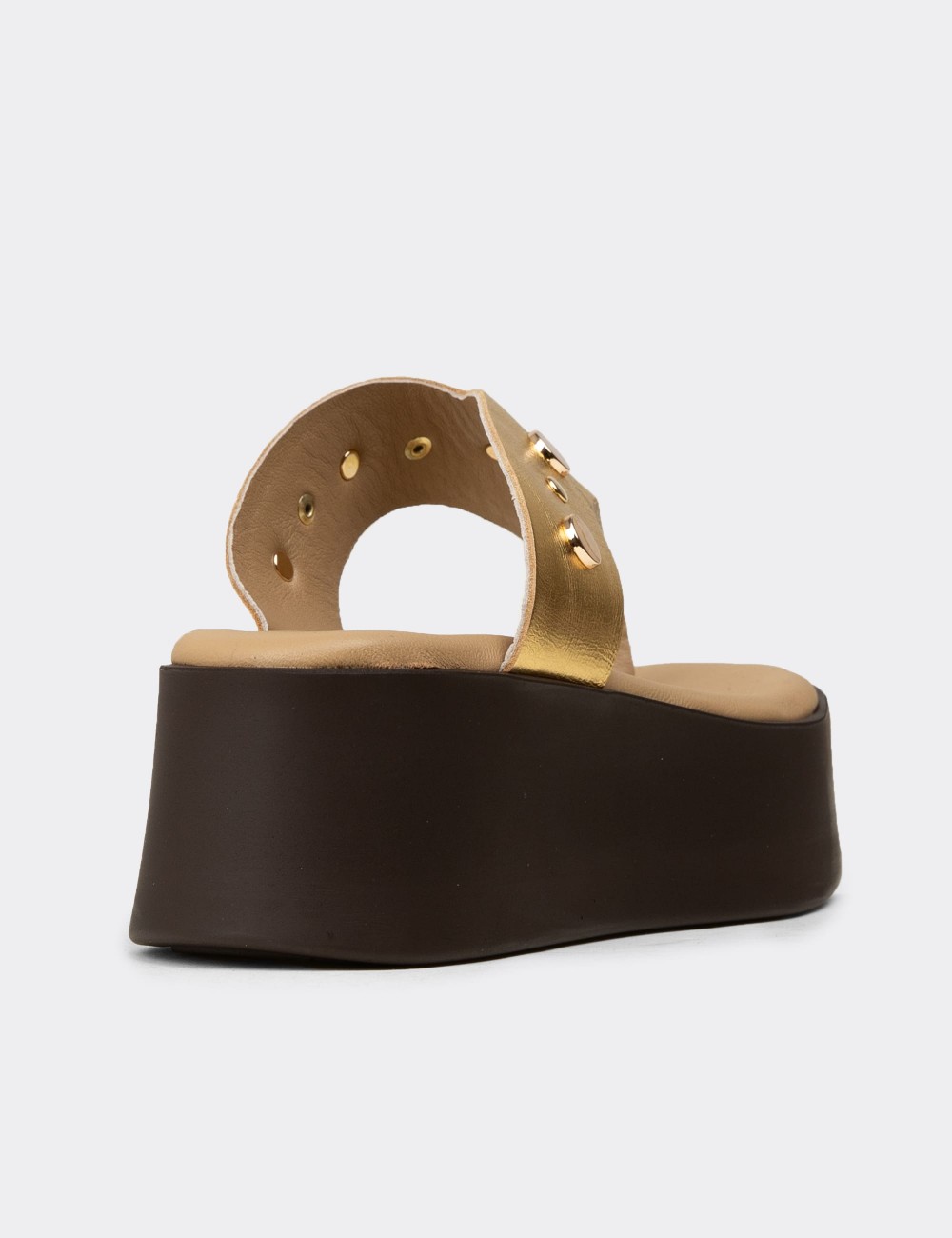 Women's Gold Leather Sandals - 24309ZALTC01