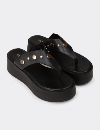 Men's Black Leather Sandals