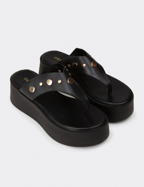Men's Black Leather Sandals