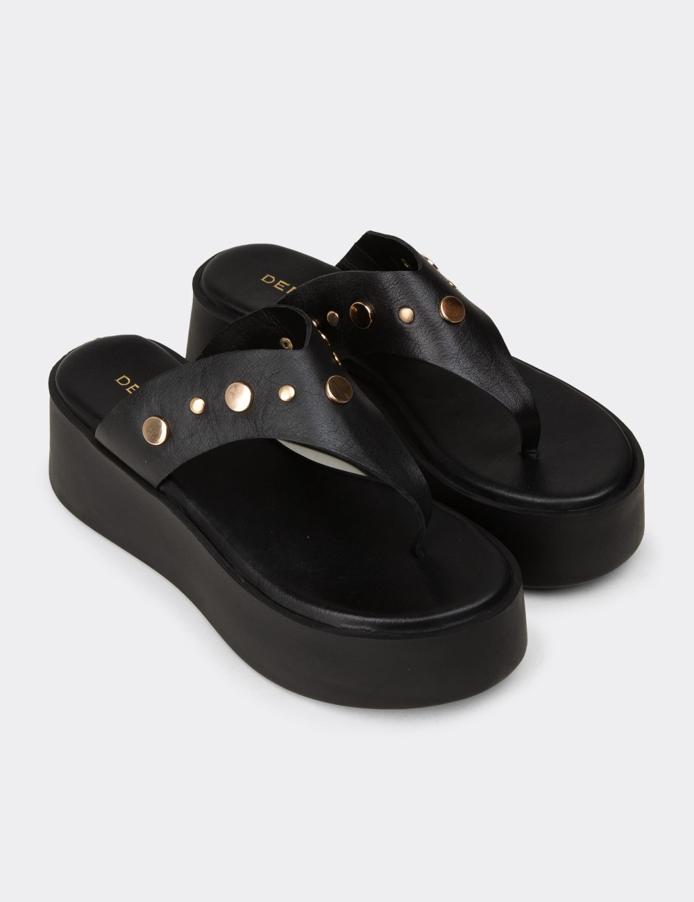 Men's Black Leather Sandals - 24309ZSYHC01