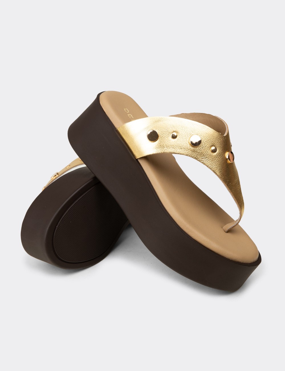 Women's Gold Leather Sandals - 24309ZALTC01