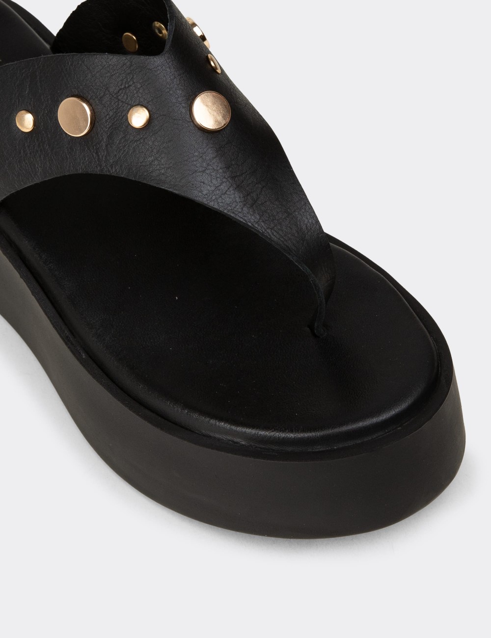 Men's Black Leather Sandals - 24309ZSYHC01