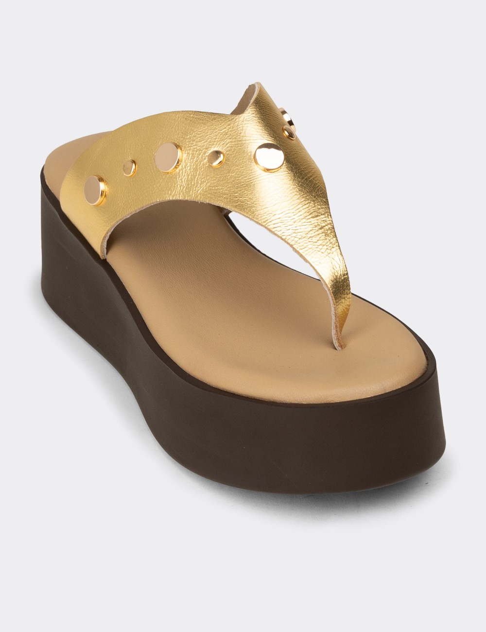 Women's Gold Leather Sandals - 24309ZALTC01