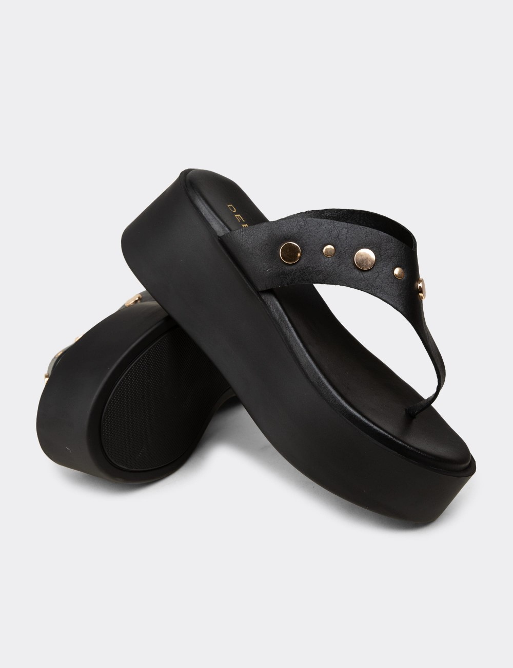 Men's Black Leather Sandals - 24309ZSYHC01