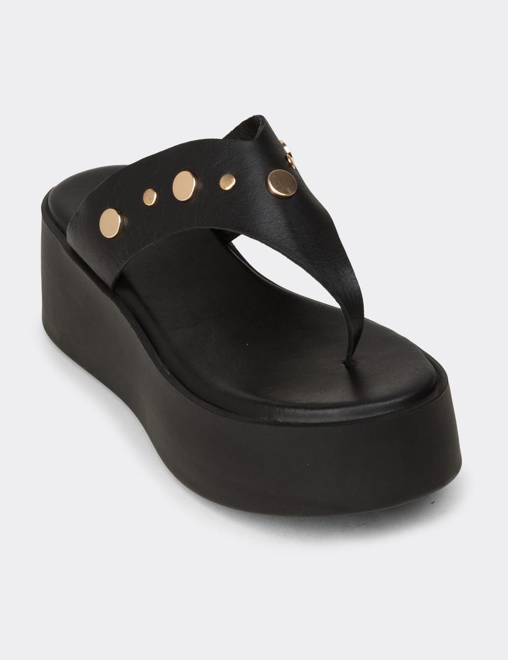 Men's Black Leather Sandals - 24309ZSYHC01