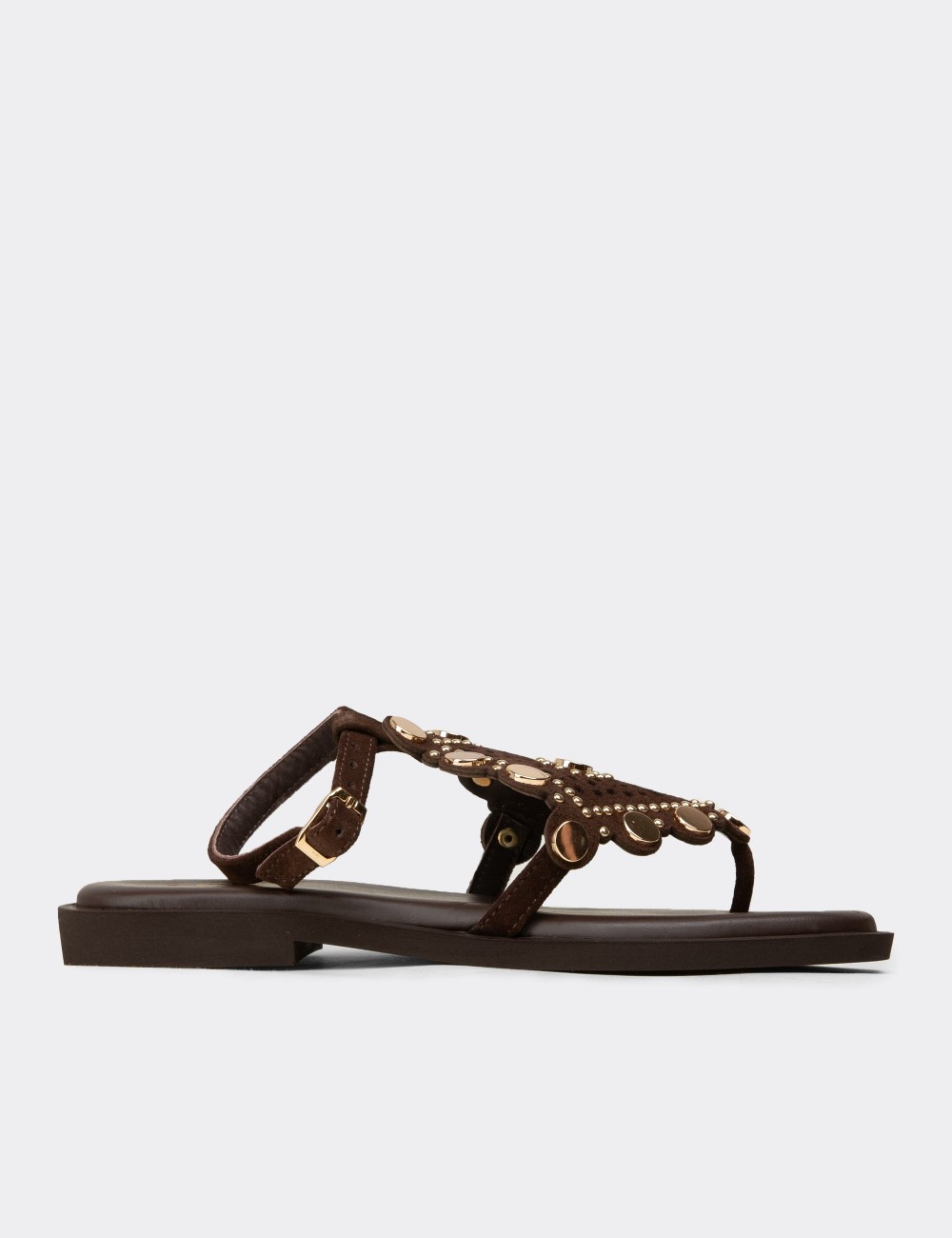 Women's Brown Suede Leather Sandals - 24715ZKHVC01