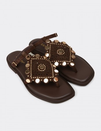 Women's Brown Suede Leather Sandals